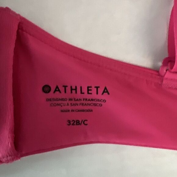 Athleta Women's Sz 32 B/C Pink Square Neck V Underwired Bra Cup Bikini Top - Picture 5 of 8